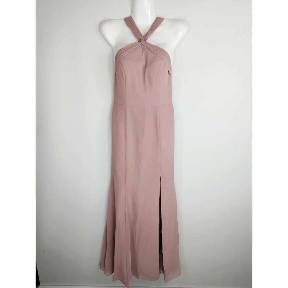 Azazie Rose Mauve Crisscross Halter Maxi Dress - Picture 2 of 14